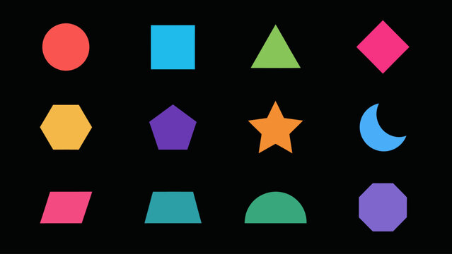 A collection of colorful geometric shapes is presented as a flat vector graphic polygon design illustration vibrant abstract pattern