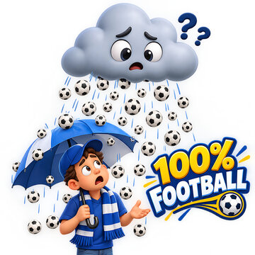 Football Rain 100% Confusion, football, soccer, rain, confusion, football fan, soccer fan, sports fan, matchday, game day, rainy weather, wet weather, soccer ball, football ball, fan culture, sports c
