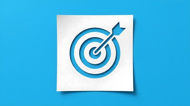 Target dartboard icon or bullseye logo concept on blue background.