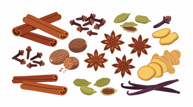 Assortment of Whole Spices Including Cinnamon Sticks Star Anise Nutmeg and Ginger