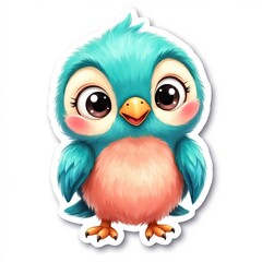 Obraz premium Cute Cartoon Baby Bird Character with Big Eyes and Fluffy Feather Details