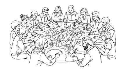 Fototapeta premium Diverse Group Collaborating Around a Table with Ideas and Notes
