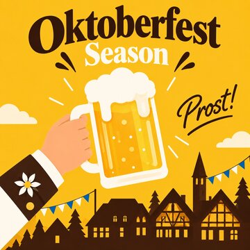 Person wearing traditional bavarian sleeve holding frothy beer mug up to toast at festive
