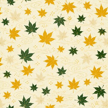 Japanese Autumn Maple Leaf Seamless Pattern on Cream