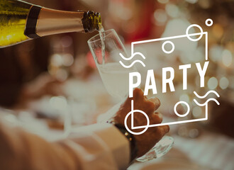 Naklejka premium Dinner feast celebration party happiness word
