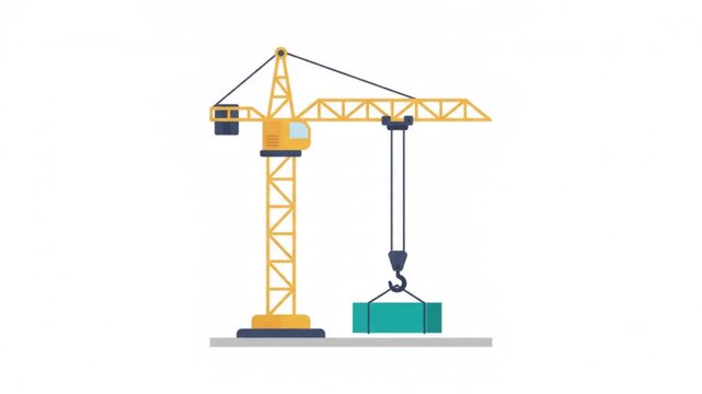 2D Vector Construction Crane Lifting a Rectangular Load, Simple Clean Motion Graphic Animation, Seamless Loop