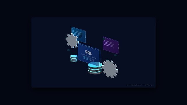 Database Management SQL Isometric 3D Elements Floating With Gears