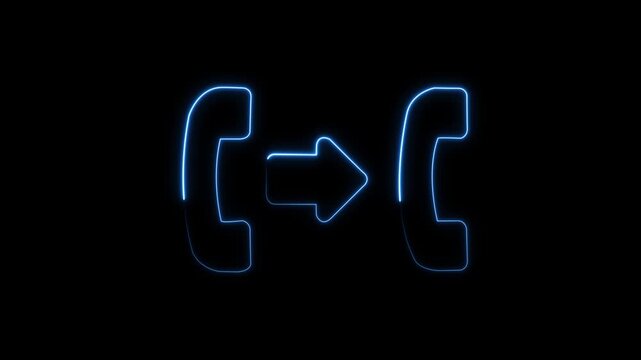 Call transfer icon glowing blue neon isolated on black