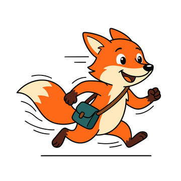Cute cartoon fox running with a school bag vector illustration