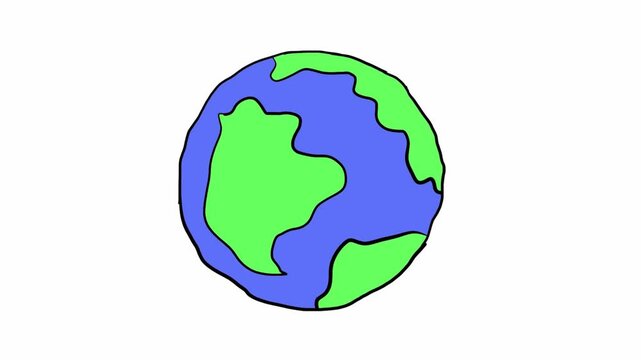 Cute Hand Drawn Doodle Animation of Rotating Earth Planet Globe