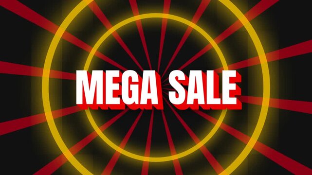 Retail Promotion Mega Sale 3D Text With Red Sunburst Background