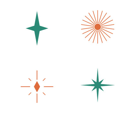 Set of retro midcentury modern starburst and sunburst vector icons