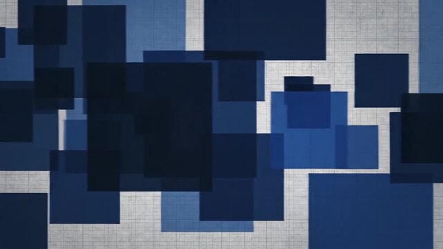 Overlapping blue squares on grey grid background