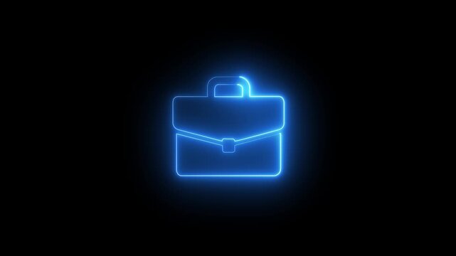 Glowing  neon briefcase business bag icon isolated on black background 4k animation.