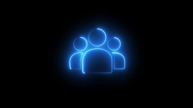 Futuristic glowing blue neon users group symbol for social network, team, and community animation.