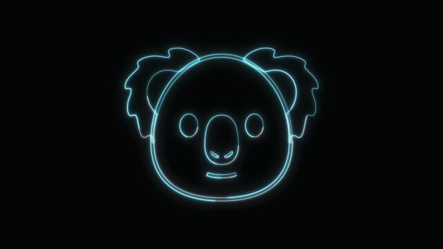 Koala Icon Neon Seamless Loop 4K with Black Background Animated Promotional Typography for Video Editing