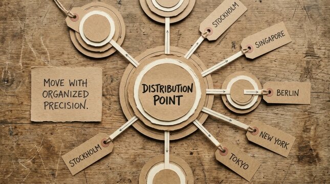 Distribution Network Model: Central Hub Connected to Global Locations