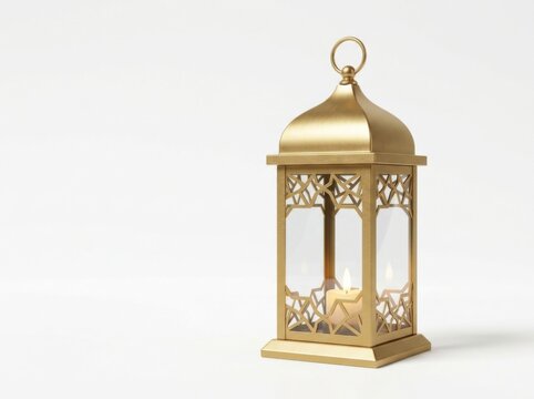 Modern Matte Gold Ramadan Lantern with Ornate Geometric Details