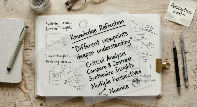 Knowledge Reflection Concept Art with Diagrams and Text Notes
