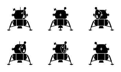 Lunar Lander Icons Set, Space Exploration Vector Graphics, Sci-Fi Mission Modules, Retro Rocket Ship Landing Gear © Kabita