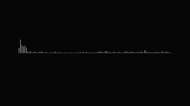 Dynamic waveform animation, white audio spectrum, black background, music equalizer bars, podcast motion graphic, sound frequency overlay, digital visualizer, hd stock footage, 4k