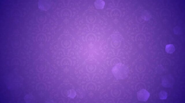 Purple Damask Pattern Background with Floating Bokeh Particles Motion