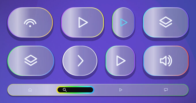Modern media player control icons set on purple background Vector