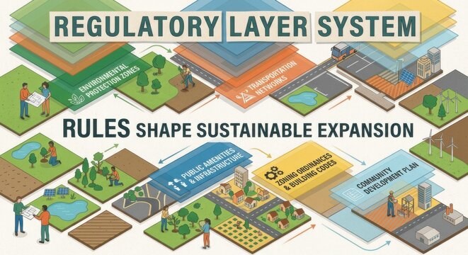 Regulatory Layer System Visualized for Urban Development and Sustainable Expansion