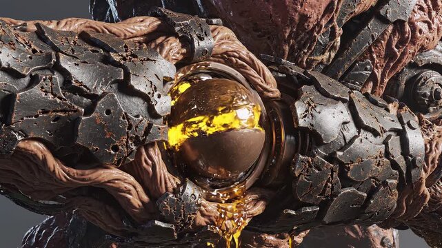 Biomechanical alien creature with glowing energy core