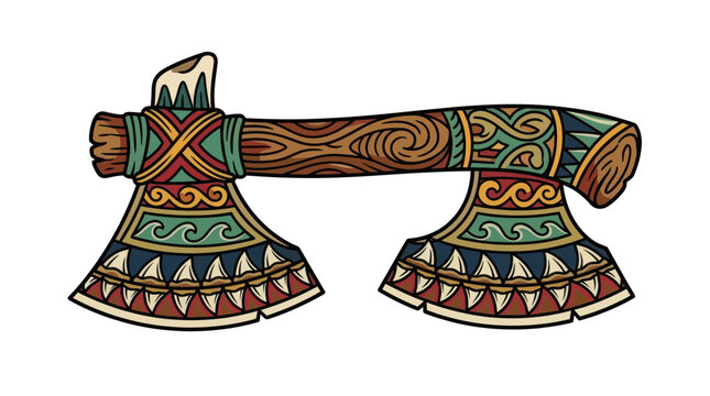 Decorative Double Axe with Tribal Patterns