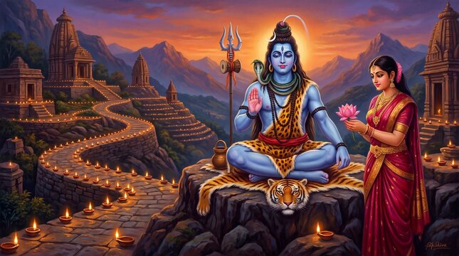 Divine shiva parvati depiction for hartalika teej and pradosh vrat celebrating sharad navratri devotion and spiritual fasting