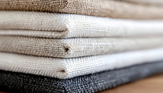 Stack of Textured Fabric Swatches in Neutral Earth Tones