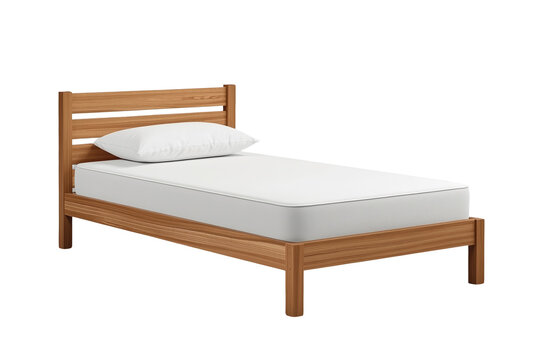Wooden single bed front perspective