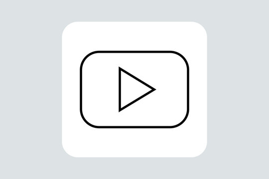 This image displays a minimal, black-and-white line icon representing media playback or video streaming,