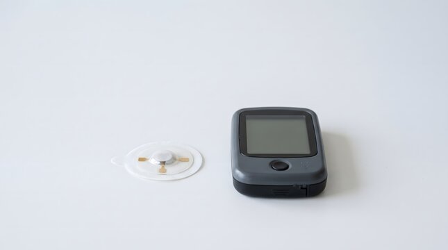 Biosensor patch beside data reader device, professional grade home health monitoring technology concept