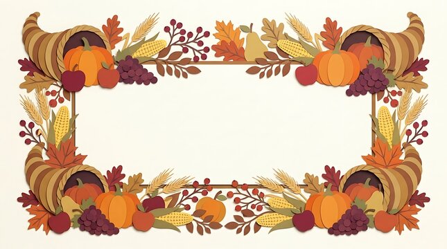 Autumn harvest border with pumpkins gourds leaves and berries for fall celebrations