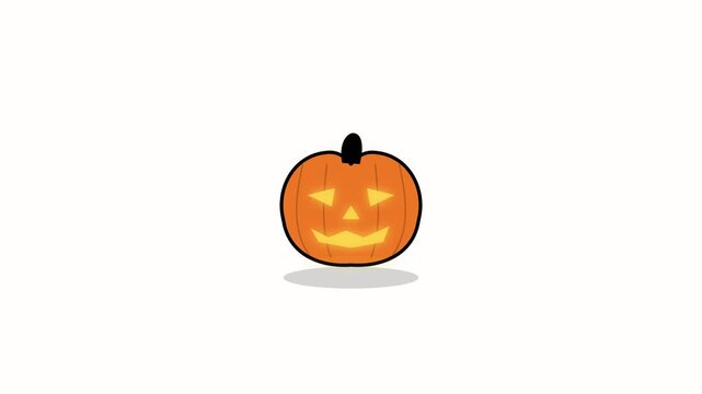 A cute cartoon illustration of a glowing jack o lantern pumpkin for Halloween.