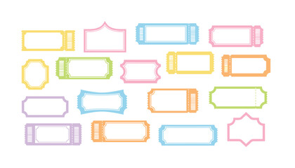Fototapeta premium Collection of pastel colored blank ticket templates and retro coupons with various borders and dotted lines.