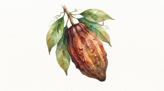 Watercolor cocoa pod illustration