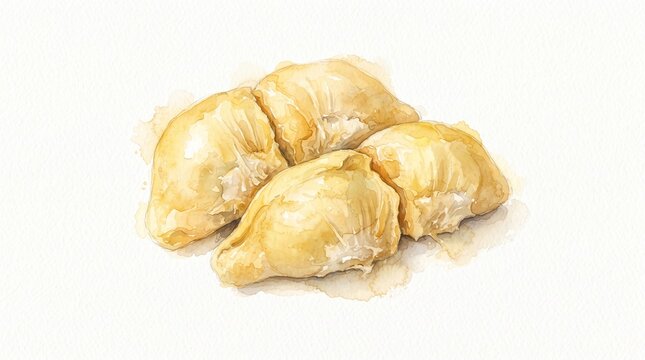 Watercolor durian flesh fruit illustration for food packaging, dessert menus, culinary blogs, and tropical product design.