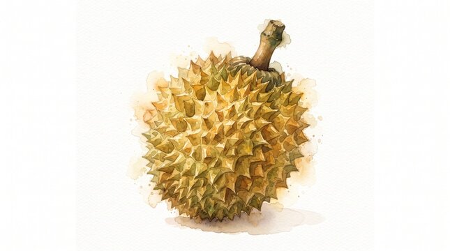 Whole watercolor durian fruit illustration