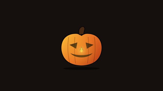 Minimalist vector illustration of a friendly Halloween pumpkin jack-o-lantern on a dark background.