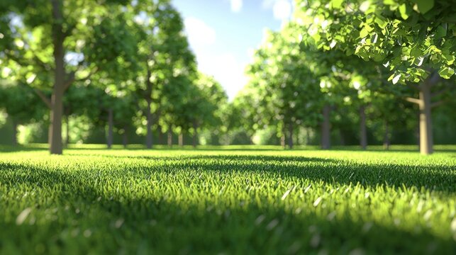 Serene park scene with trees and grass 
