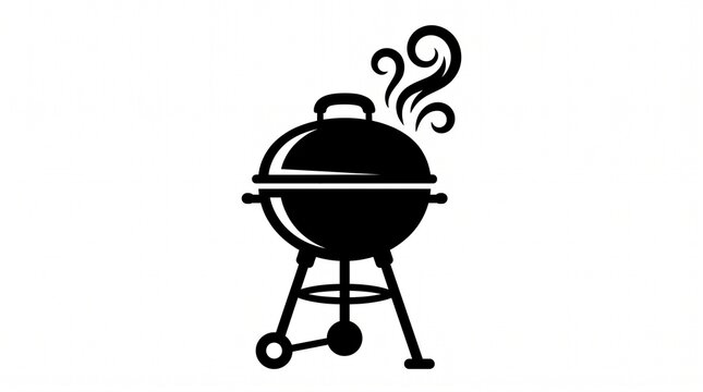 Black and White Barbecue Grill Icon with Smoke Vector Illustration for BBQ Party, Restaurant Menu, and Outdoor Cooking Graphic Design Elements