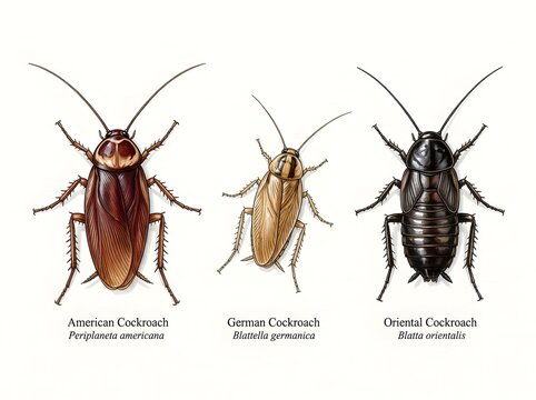 Creative artistic drawing showcasing diverse types of common cockroaches