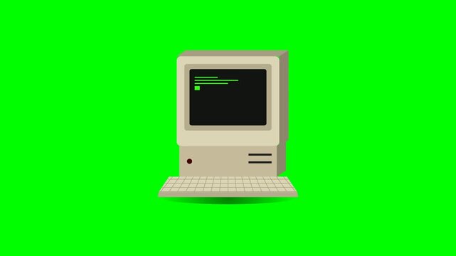 Retro Vintage Desktop Computer Terminal Displaying Green Coding Command Lines Animation For Cyber Security And Software Development Presentations