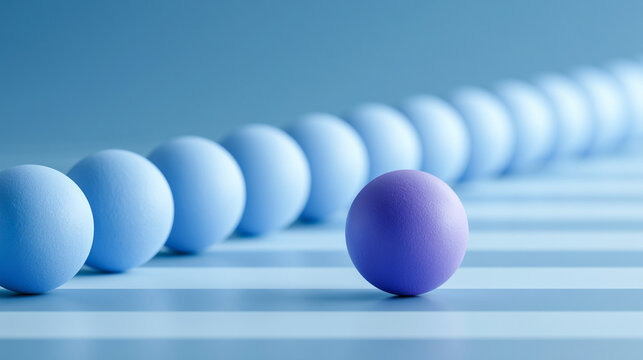 Minimalist Composition White Spheres Row Highlighted By Single Purple Sphere Center
