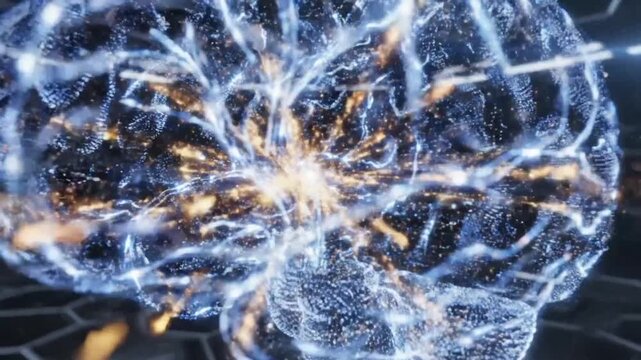 Glowing digital brain with active neural network and data processing synapses