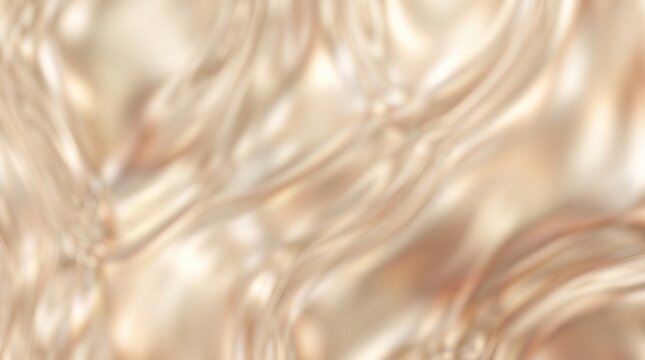 Abstract background featuring soft flowing waves of light beige and warm metallic gold silk fabric texture