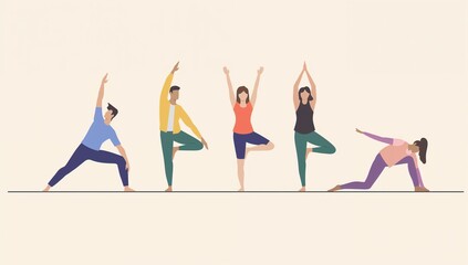 Obraz premium Group of diverse people practicing yoga poses on floor in a studio or gym setting